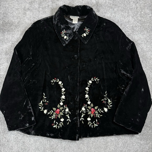 Neckworks Jackets & Blazers - VTG  Neckworks Velvet Jacket Women's XL Black Floral Embroidered Evening Holiday
